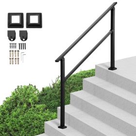 Outdoor Handrails for Steps, 4-5 Step Stair Rail Kit, Black Square Tube with Horizontal Bar, Carbon Steel Support Rails for Seniors