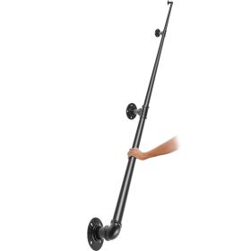 Pipe Stair Handrail, 10FT Staircase Handrail, 440LBS Load Capacity Carbon Steel Pipe Handrail, Industrial Pipe Handrail with Wall Mount Support