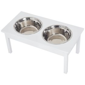 23" Wooden Heavy Duty Dog Food Bowls Pet Elevated Feeding Station -White (Option: White-655x365x165 mm)