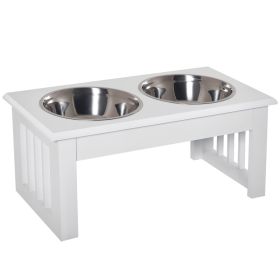 6" Height Small Puppy Dog Feeding Station for Messy Pets, Stainless Steel Elevated Dog Bowls with Modern Wooden Frame, Dog Food Stand Pet Feedin (Option: White-505x290x200 mm)