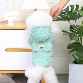 Dog warm clothing; Autumn and winter clothes New cotton padded clothes Teddy pet clothes Winter plush corduroy pull loop two leg cotton padded cl (colour: Starter Edition - Green, size: S)